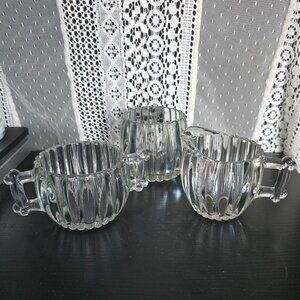 VINTAGE 50's JEANNETTE NATIONAL Tinted Ribbed Creamer Sugar plus one
